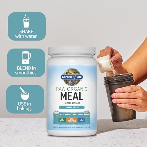 Image of Garden of Life Raw Organic Meal Protein Powder, Lightly Sweet, 28 Servings | Raw, Organic, Lightly Sweet with Plant Based Pea Protein, Sprouts, Greens, Probiotics