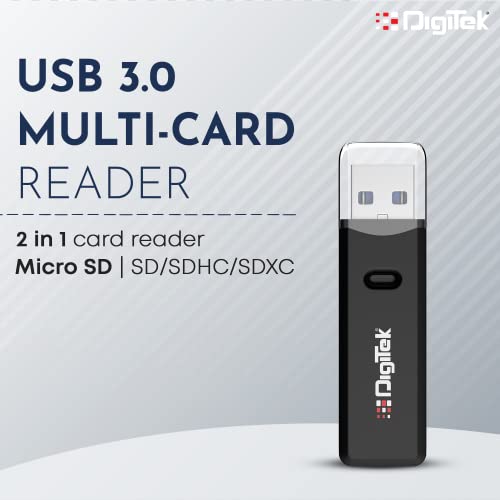 Image of DIGITEK (DCR 006) USB 3.0 High Speed 2 in 1 Multi Card Reader with LED Indicator, Read Micro SD /SD /SDHC /SDXC Memory Card, Upto 5 GBPS Download, Type C Connector, Windows /XP or MAC OS 8,6,9 or Higher