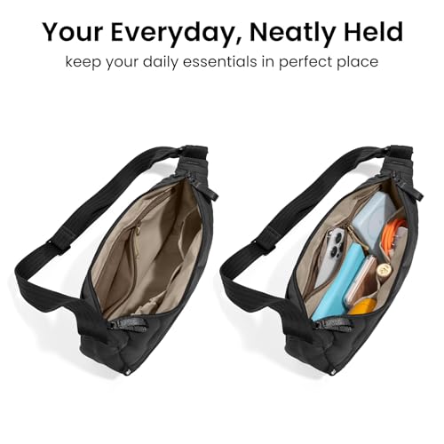 tomtoc 3.5L Puffer Sling Crossbody Bag for Women Trendy, Nylon Quilted Crescent Shoulder Bag Purses for Cellphone and Daily Essentials, Puffy Travel Hobo Handbag with Adjustable Strap & Inner Pockets4