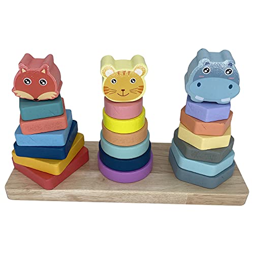 KanCai Wooden Montessori Toys for Toddlers w/ Shape Color Recognition Sorting & Stacking Wood Block Puzzles