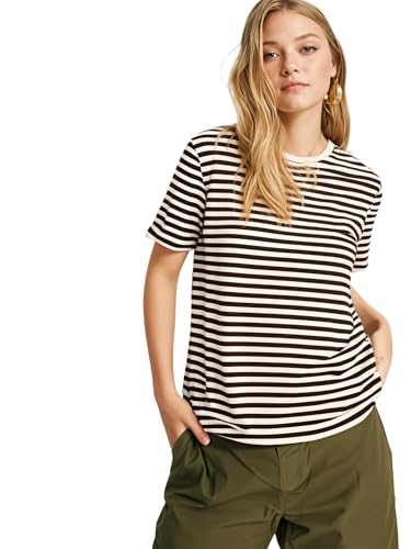 Image of Mack Jonney Oversized | Loose Fit | Half Sleeves 100% Cotton Round Neck Striped T-Shirt for WOMEN-MACK640651