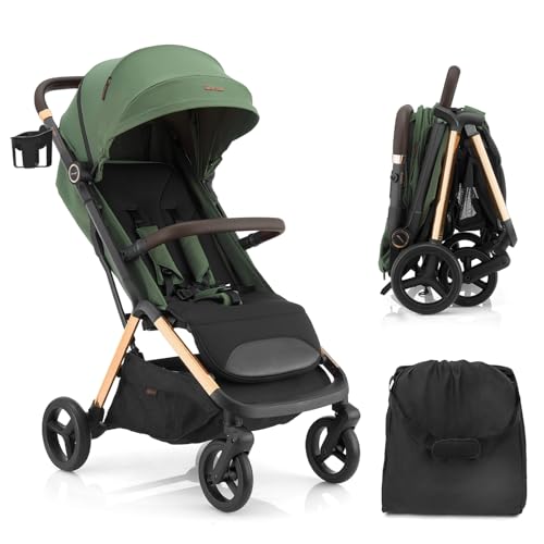 Image of Gromast 2 in 1 Baby Stroller, Portable Travel Newborn Toddler Stroller with Cup Holder & UPF 50+ Canopy, One-Hand Automatic Folding - Green