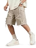 JMIERR Baggy Jeans Shorts for Men with Star Patches, Oversized Fit Knee-Length Wide Leg Jorts Y2K Vintage Streetwear Denim Shorts for Skateboarding, White, X-Large