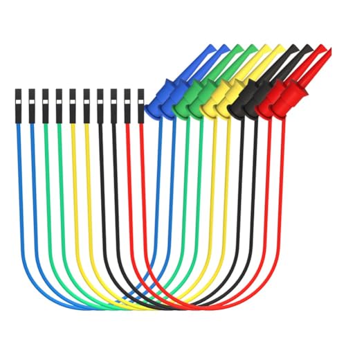 Ganci per test elettrici per breadboard, 37 cm, cavi di prova isolati in silicone con ganci in lega di rame ad alta conduttività e perni di collegamento maschio, set da 5 pezzi con codice colore