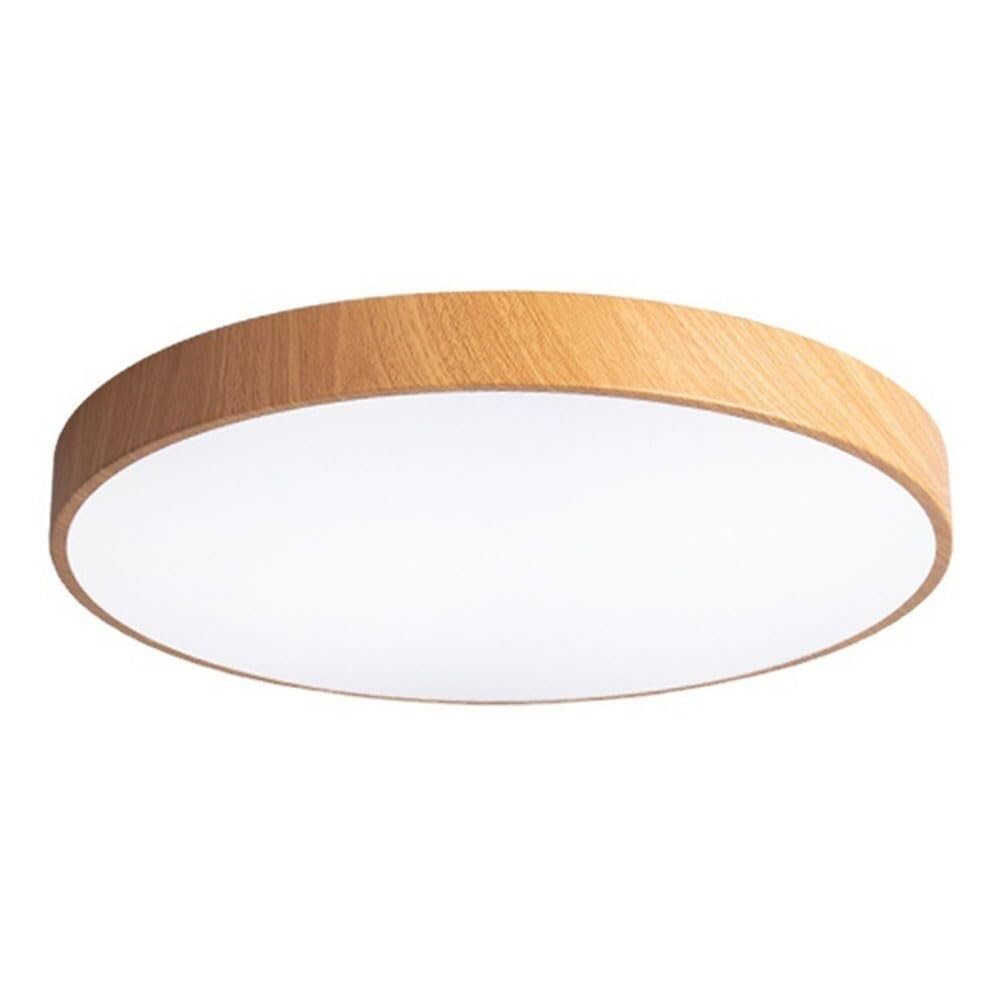 Lámpara de techo LED tricolor plana con veta de madera para dormitorio