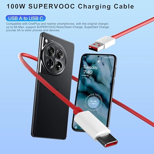 Image of Type C Cable Fast Charging - 80W | Warp /Dash Charge Compatible with OnePlus, Oppo, Realme & USB Type C Devices | USB A to Type C Cable | 1M Fast Data Sync & Smart Protection Chip - Red