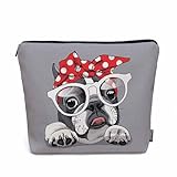 Kalygon Makeup Bag French Bulldog Makeup Bags For Purse Pouch, Cute Puppy Bulldog Glasses Travel Toiletry Bag Cosmetic Bag Makeup Bags Flax Makeup Organizer Bag Pencil Pouch For Man Woman, Gray