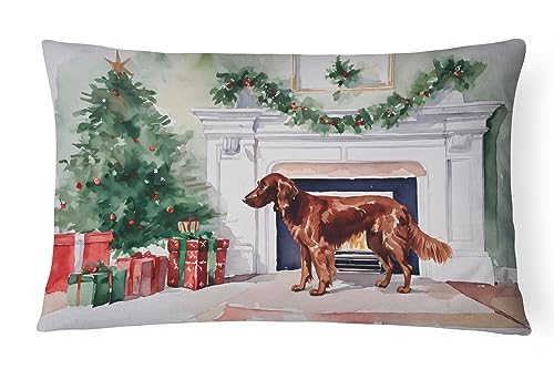 Caroline's Treasures DAC1367PW1216 Irish Setter Christmas Fabric Decorative Pillow Machine Washable, Indoor Outdoor Decorative Pillow for Couch, Bed or Patio, 12HX16W