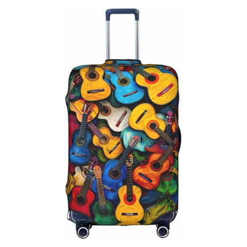 HDSKFNS Kofferabdeckungen mit farbigem Akustik- und Gitarren-Druck, für Gepäck, Koffer, Reisegepäck, passend für 45,7 - 81,3 cm große Koffer, weiß, S