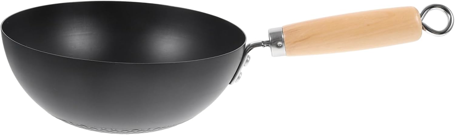 COLLBATH Small Iron Wok Non-Stick Gas Stove Frying Pan 14.56X7.87X3.54 Inch for Home Kitchen Cooking Versatile Japanese Style Cookware