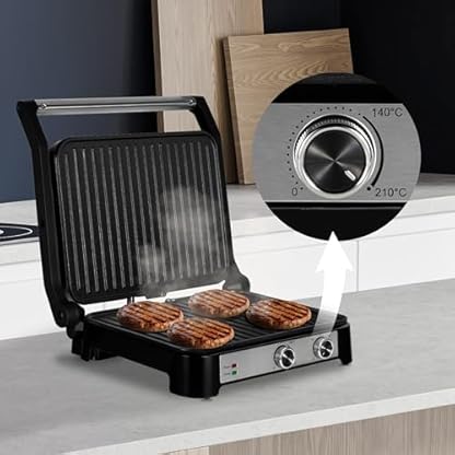 ZEEGMA GRILL CHEF BASE CONTROL 2-in-1 Elektro-Kontaktgrill und Toaster für Paninis, Toast, Steaks, 2000 W, Antihaftbeschichtung, Timer, Temperatur- und Neigungswinkelverstellung – Bild 7
