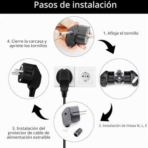 Miniatura 3 de 8 Piezas Enchufe Schuko Macho 250v 16a Conector Schuko En Angulo Enchufe De Seguridad Europeo Para Cables De 8 A 10 Mm Para Uso En Interiores Y Exteriores