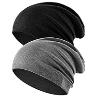 flintronic Beanie Mütze, 2 Stücke Slouch Beanie Mütze aus Baumwolle, Leicht und Weich Wintermütze, Elastische, für Herren und Damen - Schwarz & Dunkelgrau