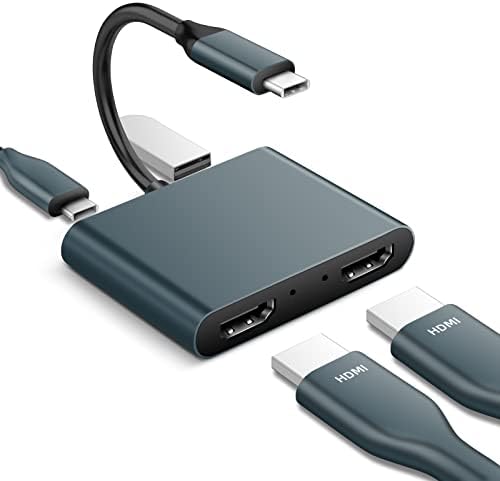 USB C to Dual HDMI Adapter 4K 60hz, 4 in 1 Type C to Dual HDMI, USB 3.0 Port, USB C PD Charge Compatible with MAC OS, Windows, Android, Linux USB C Device