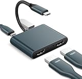 Adaptateur USB C vers double HDMI 4K 60 Hz, 4 en 1 type C vers double HDMI, port USB 3.0, charge USB C PD compatible avec Mac OS, Windows, Android, Linux USB C