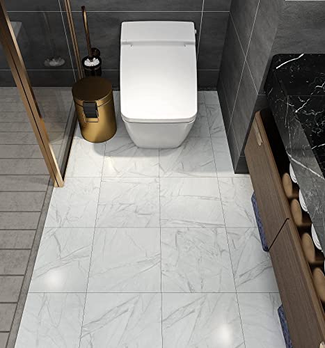 Livelynine Peel And Stick Floor Tile Bathroom 16-Pack Stick On Floor Tiles Peel And Stick Waterproof Kitchen White Marble Look Self Adhesive Vinyl Flooring Groutable Laminate Flooring Linoleum 12X12" #TOP1