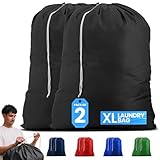 Handy Laundry Nylon XL - Large Capacity with Locking Drawstring, Machine Washable, Fits Laundry Baskets or Hampers, Holds 3 Loads of Clothes - Black (Pack of 2)