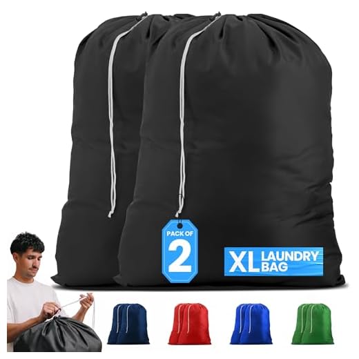 Nylon Laundry Bag - Locking Drawstring Closure and Machine Washable. These Large Bags Will Fit a Laundry Basket or Hamper and Strong Enough to Carry up to Three Loads of Clothes. (Black | 2-Pack)