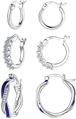 Sfoni Silver Hoop Earrings for Women - 925 Sterling Silver Twist Hoop Earrings, Cubic Zirconia Huggie hoop Earrings, Sizes 15/20mm.