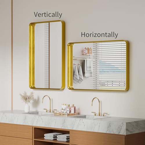 Image of Koonmi Gold Bathroom Mirror, 24x35 Shatterproof Wall Vanity Mirror