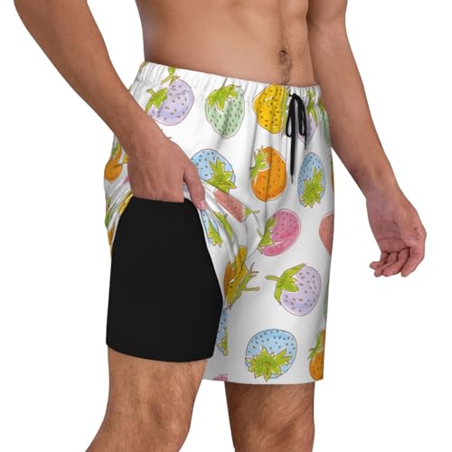 Mens Swim Trunks Short with Compression Liner 7 Inch Swimming Trunks Quick Dry Beach Board Shorts Funny
