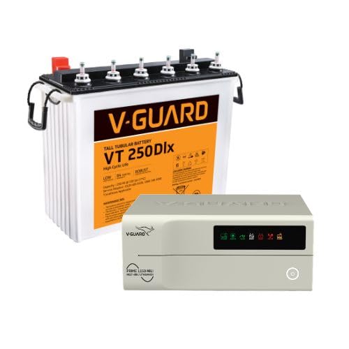 Image of V-Guard Inverter & Battery Combo (Prime 1150 Mili Pure Sine Wave 1000VA /12V Inverter, VT 250 DLX 230Ah Tall Tubular Battery) for Home, Office & Shops