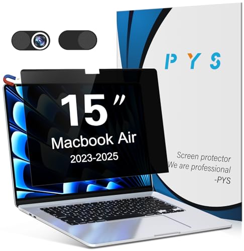 Image of PYS Magnetic Privacy Screen for MacBook Air 15.3 Inch (2025 /2024 /2023, M4, M3, M2 Chip) - Removable Anti-Glare Protector with Camera Cover Slide, Anti-Blue Light Filter for Mac Air 15.3 inch Laptop