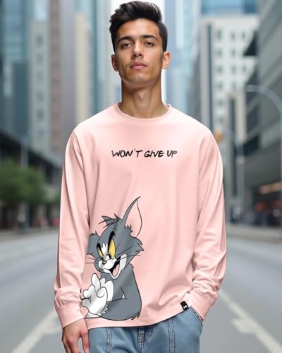 Image of Bewakoof Official Tom & Jerry Merchandise Men's 100% Cotton 220 GSM Graphic Print Oversized Fit Round Neck T-Shirt