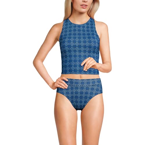 Lands' End Women's Chlorine Resistant High Neck Racerback Midkini Swimsuit Top