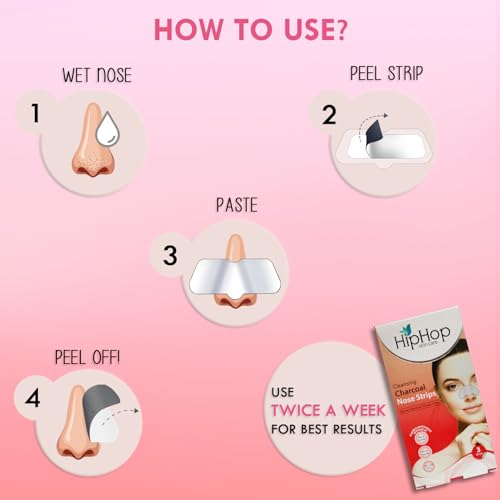 HipHop Skincare Cleansing Charcoal Nose Strips for Women - Blackhead Remover & Pore Cleanser (3 Strips)