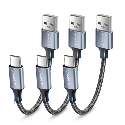 aceyoon USB C Kabel Kurz, 3 St&uuml;ck 10cm 3A USB Typ C Ladekabel Nylon Geflochtenes USB C Schnellladekabel f&uuml;r Galaxy S22/S21/S20/S10,f&uuml;r Huawei P40/P30/P20,f&uuml;r Google Pixel,f&uuml;r OnePlus usw