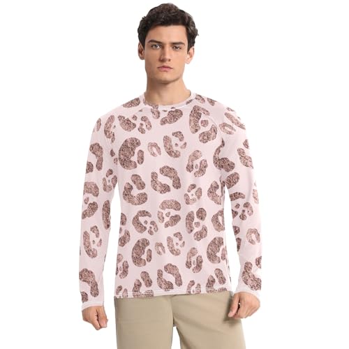 Rose Gold Leopard Spots Pink Men Rash Guard Quick Dry UPF 50+ Sun Protection Long Sleeve Beach Shirts Sun Shirts for Outdoor, Medium