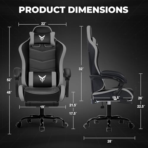 Image of GTPLAYER Gaming Chair High Back Computer Chairs with Foot Rest for Adults, Ergonomic Height Adjustable Recliner Chair 300lbs with Linkage Armrest and Lumbar Support for Home Office, Grey