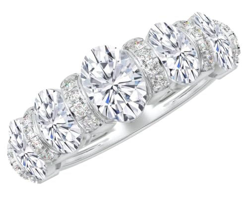 1-7 Carat Oval 14K White Gold Natural Diamond and Diamond Wedding Band (AAAA Heirloom Quality)