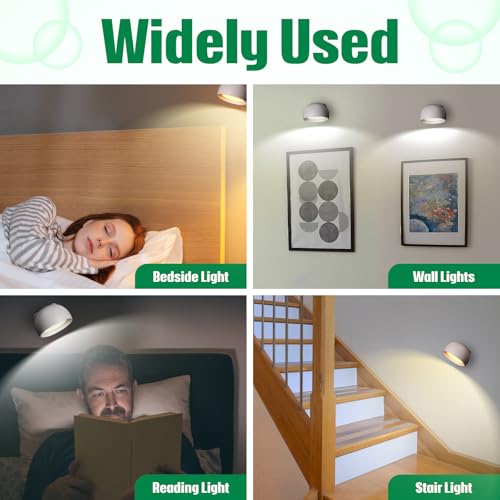 Image of Rossesay 1 Piece LED Wall Lights with Remote, Wall Sconces Lamp Rechargeable Battery Operated Bed Light with 4 Color Temperatures Magnetic Ball 360 Rotation Touch Control for Home Bedroom