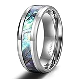 TIGRADE Titanium Rings 8MM Abalone Shell Wedding Bands Comfort Fit Matte for Men Women Size 6-14, Silver, Size 11.5