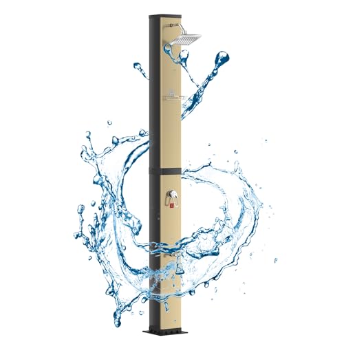 HENGMEI Ducha solar de 40 l, ducha de jardín con cabezal de ducha de lluvia hasta 60 °C, ducha de piscina, ducha de camping sin conexión de alimentación, con grifo y conector de manguera de jardín