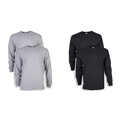 Gildan Men's Ultra Cotton Adult Long Sleeve T-Shirt, 2-Pack, Sport Grey, X-Large & Gildan Men's Ultra Cotton Adult Long Sleeve T-Shirt, 2-Pack, Black, X-Large