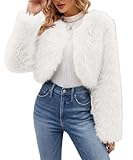 Lawawa Damen Kunstfellmantel Warme Cropped Jacke für Abendkleider Felljacke Winter Plüsch Flauschiger Kurzer Jacke Kunstfell Einfarbig Parka Wintermantel