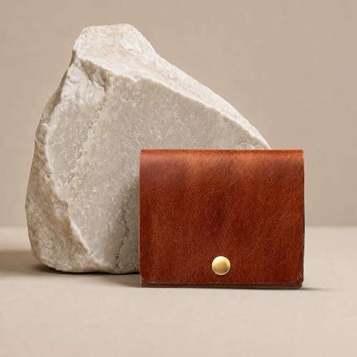 Image of Strutt Crushed Textured Genuine Leather Batua Wallet for Men & Women | Handcrafted Tan Leather Cash & Card Holder | Snap Button Closure | Compact Ethnic Money Pouch
