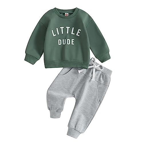 Image of Murnouche Toddler Baby Boy Fall Winter Outfits Letter Crewneck Sweatshirt Casual Pants 2Pcs Clothes Set