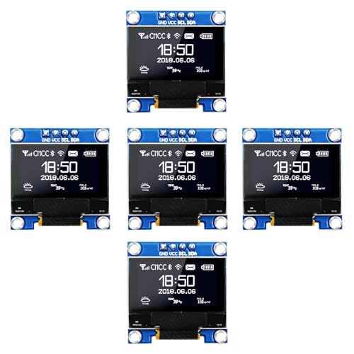 Image of 5 Pcs 0.96 Inch IIC I2C OLED Display Module, 128x64 Pixel SSD1306 Mini Self-Luminous OLED Screen Board Compatible with Arduino Raspberry Pi (White)