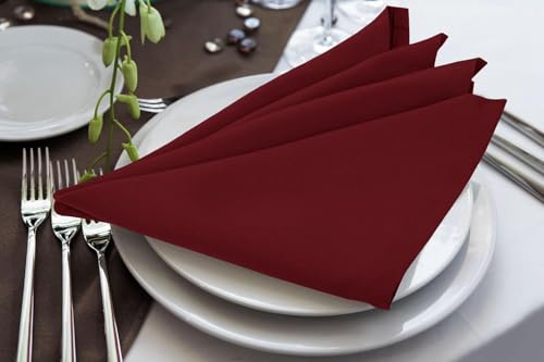 Image of Kitchen Napkin 100% Cotton Maroon - Pack of 12 (15 inchx15 inch Inches) Dinner Napkins with Hemmed Edges,Cloth Napkins for Wedding,Parties,Hotels