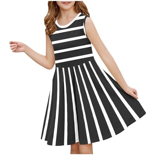 Girls Striped Dress Summer Sleeveless Flowy Beach Casual Dresses A-Line Swing Midi Sundress