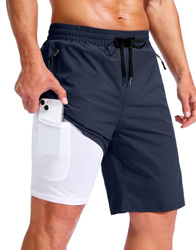 Image of G Gradual Mens Swim Trunks with Compression Liner 7 inch /9'' Quick Dry Board Shorts Swimsuit Bathing Suit for Men Zipper Pockets