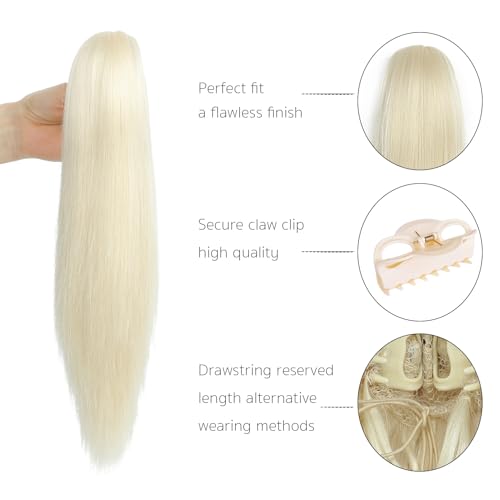 Yamel Ponytail Extension Claw Clip Ponytail 12 Inch Bleach Blonde Straight Synthetic Ponytail Hairpiece for Women - Image 3