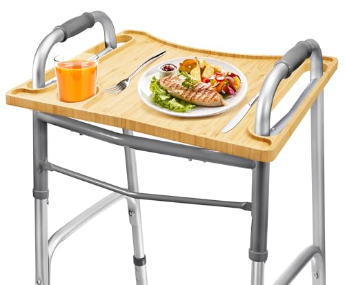 Walker Table, Bamboo Walker Tray for Walkers for Seniors with Cup Holder Foldable Mobility Table Tray for Folding Walkers