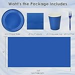 Severs 25 Guests Blue Party Supplies Set Include 9-inch Blue Paper Plates Cups Napkins and Tablecloth,Disposable Dessert Plates for Wedding Birthday - Image 2