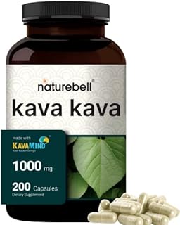 NatureBell Kava Kava Capsules 1000mg with Ginkgo Biloba, 200 Count | Noble Kava Root Extract with Active Kavalactones – Herbal KavaMind Relaxation Complex – Plant Based, Non-GMO
