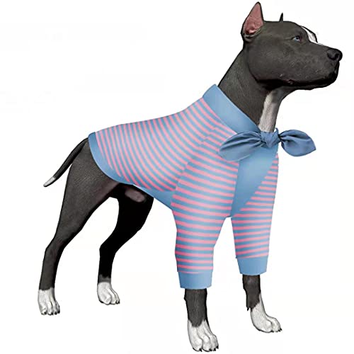 LovinPet Pijama grande para perro después de la cirugía desgaste/azul/rosa rayas ligeras de 2 patas/protección UV, alivio de la ansiedad de las mascotas, pijama para mascotas Cover
